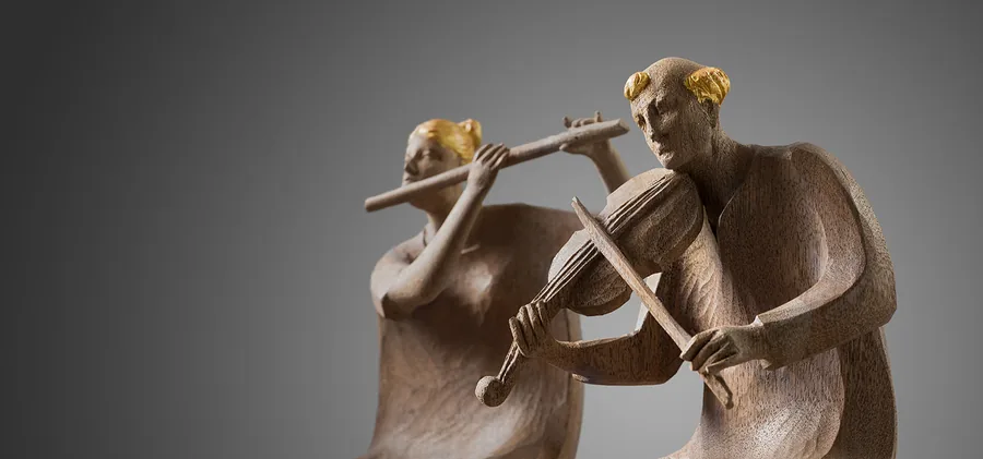 Flute and violin, panorama — Wood with gold leaf