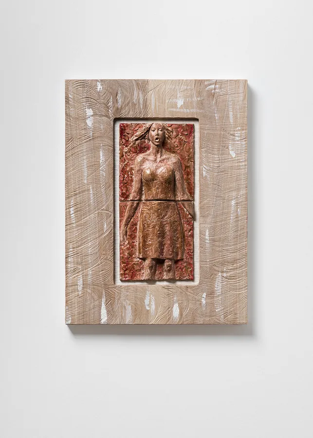 Shouting (Bozzetto) — Bronze & Nussholz · 50 × 37 cm